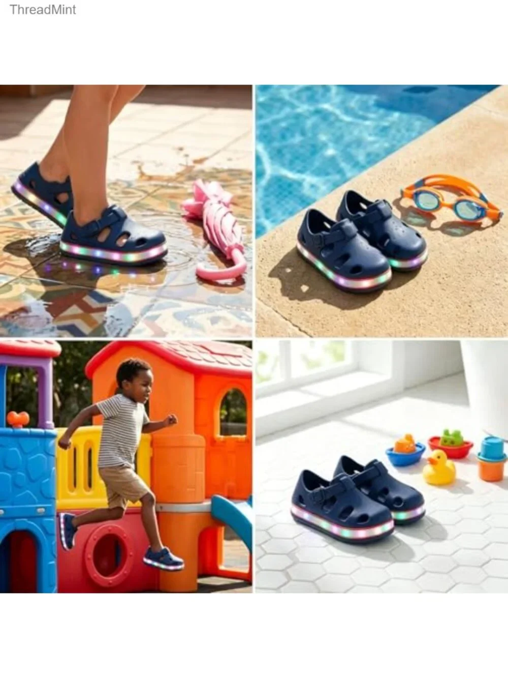 Toddler Light Up Sandals Adjustable Closed Toe EVA Non-Slip Quick-Dry Water